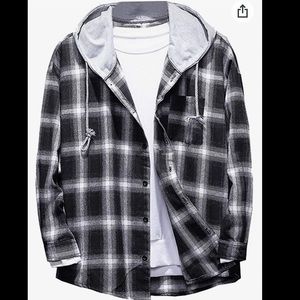 Lavnis Men's Plaid Hooded Shirts Casual Long Sleeve Lightweight Shirt Jackets